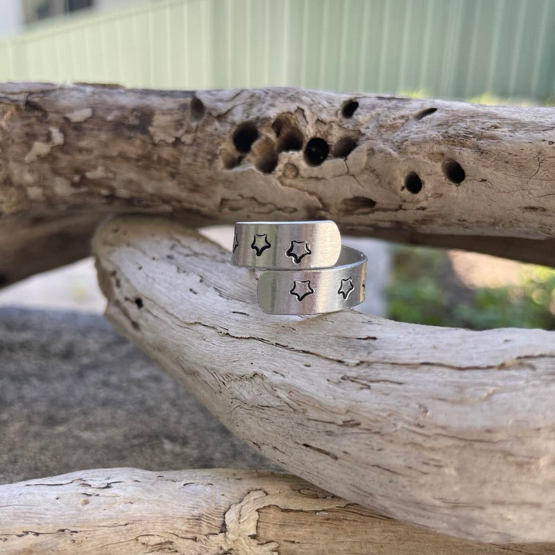 Hand Stamped Stars Ring - Adjustable