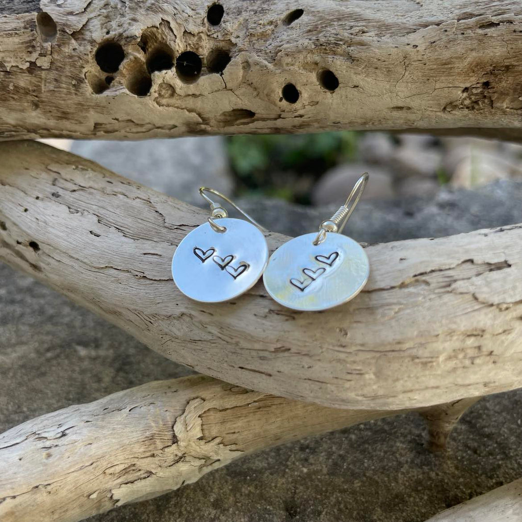 Hand Stamped Heart Earrings