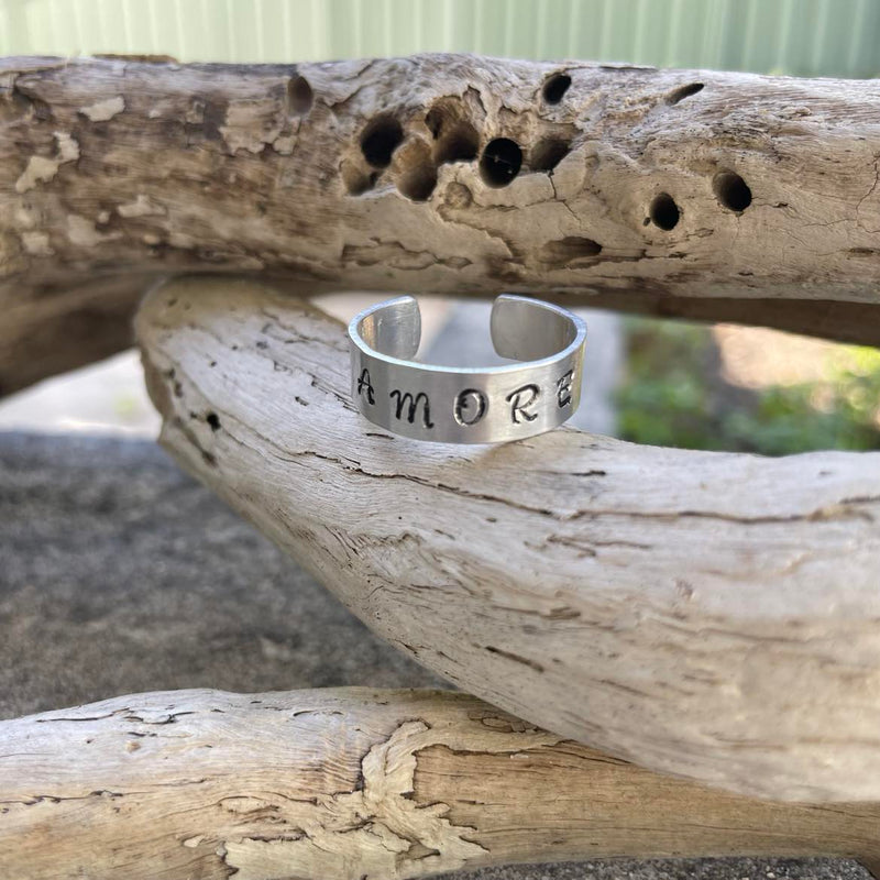 Hand Stamped AMORE Ring - Adjustable