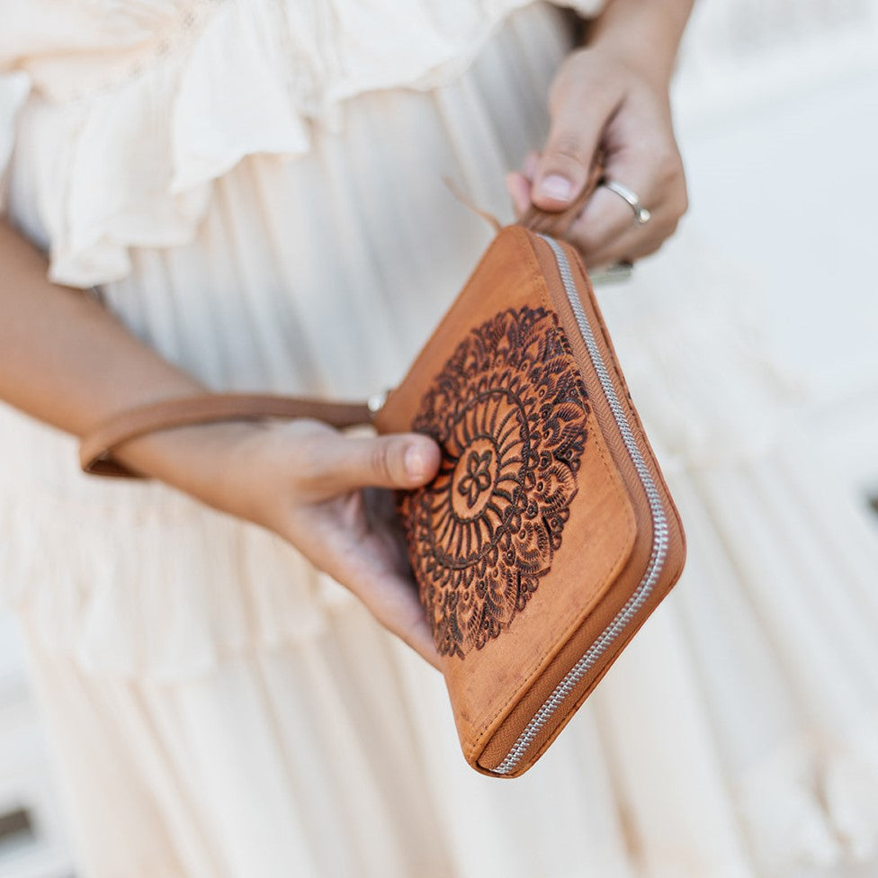 Boho Mandala Zip Wallet (Tan)