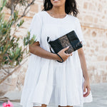 Boho Sunflower Tassel Clutch (Black)