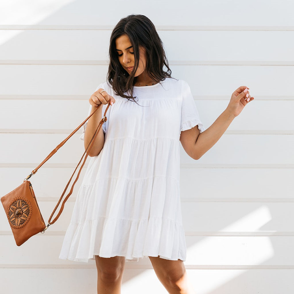 Flower and Stone Clutch Bag (Tobacco)