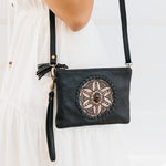 Flower and Stone Clutch Bag (Black)