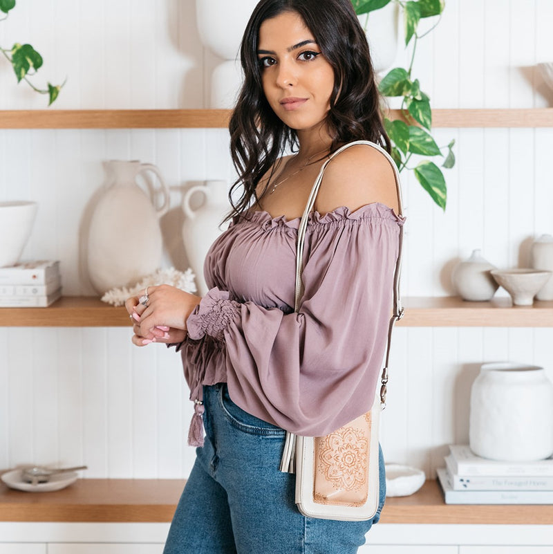 Mandala Zip Phone Bag (Cream)