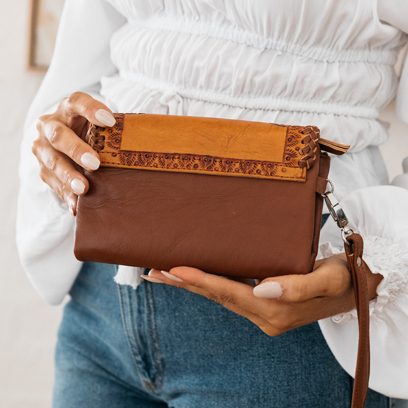 Rose & Stitch Purse (Vintage Brown)